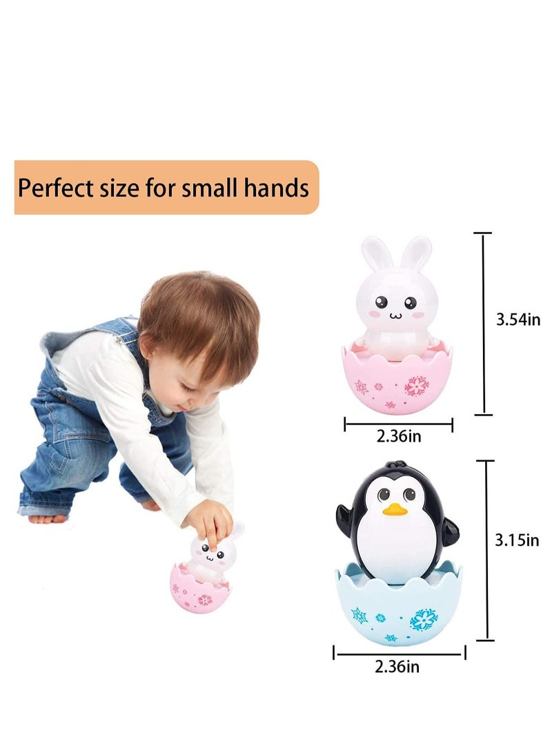 SYOSI ألعاب الكؤوس اللطيفة البطريق الأرنب الدجاجة بيضة دوارة ألعاب ناعمة نغمات جرس تصميم ملون هدايا عيد ميلاد للأطفال زينة حفلة 3 قطع - Image 4