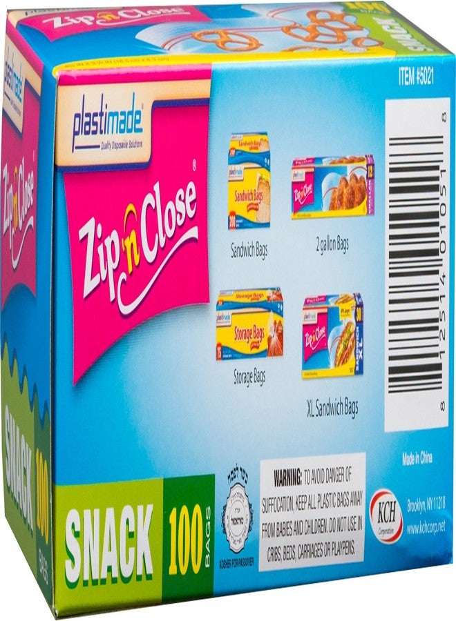 Plastimade Zip'n'Close Disposable Plastic Resealable Snack Bags, 100 Bags, Premium Seal, Great for Home, School, Office, Traveling, Snacks, Food Prep, Or Any Storage Needs (1 Packs) - Image 5