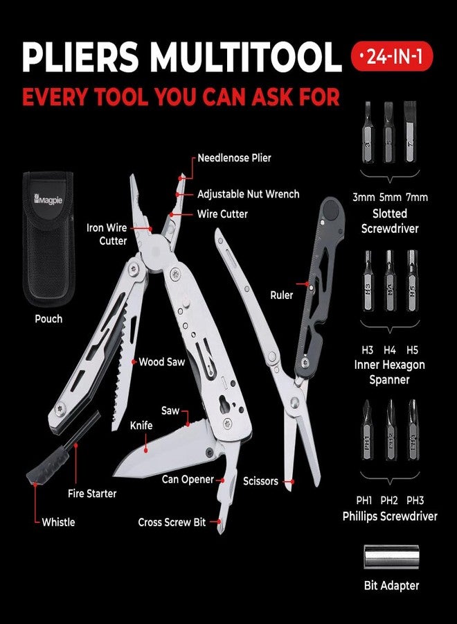 Magpie Pliers Multitool, 24 in 1 Essential Heavy-Duty Multipurpose Tool, Camping Accessories Survival Gear, Birthday Gift for Him Men Husband Son - Image 2