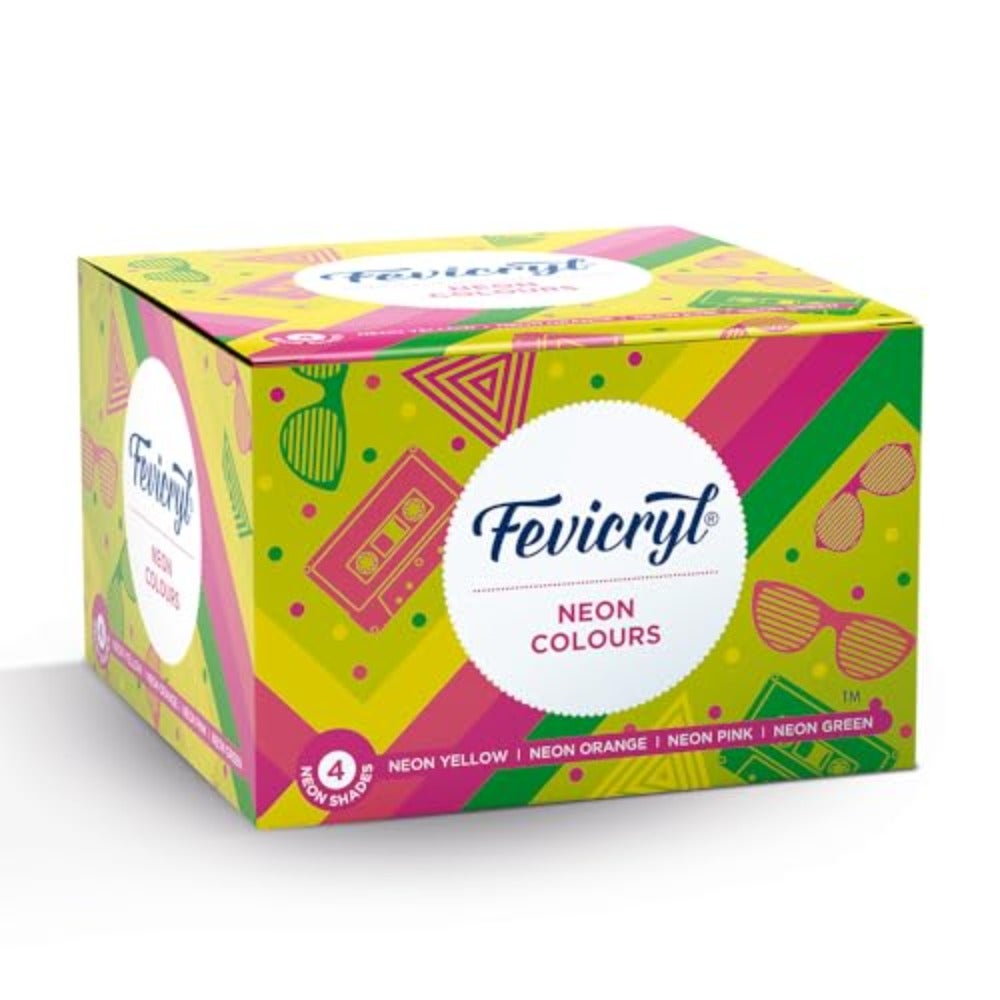 Fevicryl Neon Acrylic Colour Kit, 4 Shades, 15ml each Vibrant And Colourful DIY And Multi Surface Paints Ideal For Beginners And Artists