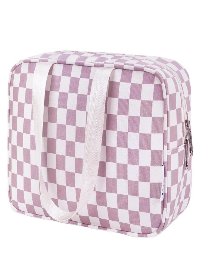 Narwey Large Checkered Travel Toiletry Bag Women Toiletries Bag Pink Makeup Bag Organizer Make up bag Cosmetic Bag Medicine Bag for Girls (Dusty Rose Checkerboard, Large) - Image 1
