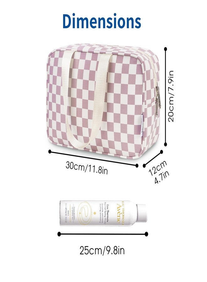 Narwey Large Checkered Travel Toiletry Bag Women Toiletries Bag Pink Makeup Bag Organizer Make up bag Cosmetic Bag Medicine Bag for Girls (Dusty Rose Checkerboard, Large) - Image 4