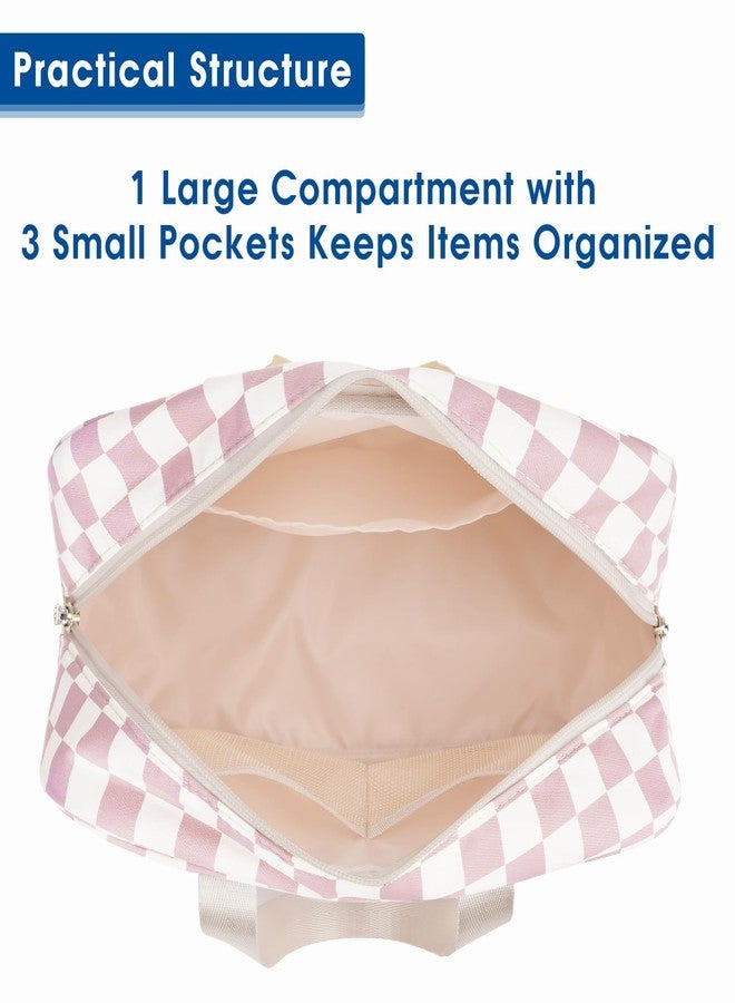 Narwey Large Checkered Travel Toiletry Bag Women Toiletries Bag Pink Makeup Bag Organizer Make up bag Cosmetic Bag Medicine Bag for Girls (Dusty Rose Checkerboard, Large) - Image 2