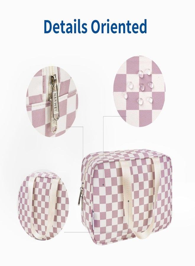 Narwey Large Checkered Travel Toiletry Bag Women Toiletries Bag Pink Makeup Bag Organizer Make up bag Cosmetic Bag Medicine Bag for Girls (Dusty Rose Checkerboard, Large) - Image 5