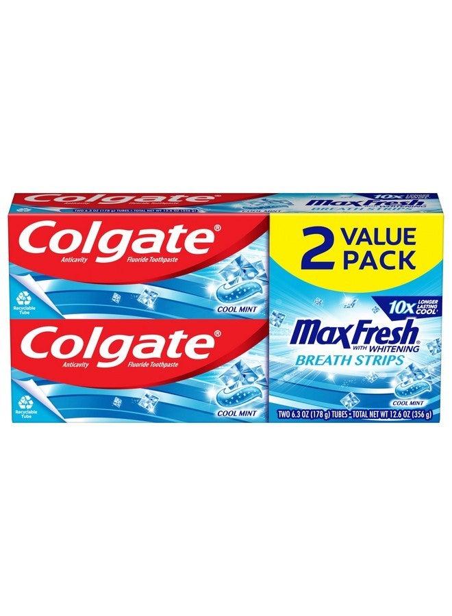 Colgate MaxFresh Whitening with Breath Strips Toothpaste Clean Mint 12.6 Ounce total (2 pack)