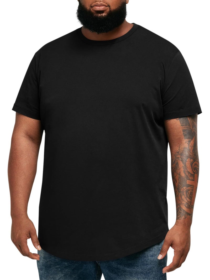 Runcati Mens Big and Tall Shirts Short Sleeve Crew Neck Casual T-Shirt Hipster Hip Hop Longline Tee Shirts Black - Image 1