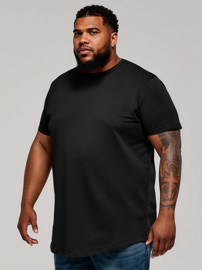 Runcati Mens Big and Tall Shirts Short Sleeve Crew Neck Casual T-Shirt Hipster Hip Hop Longline Tee Shirts Black - Image 2