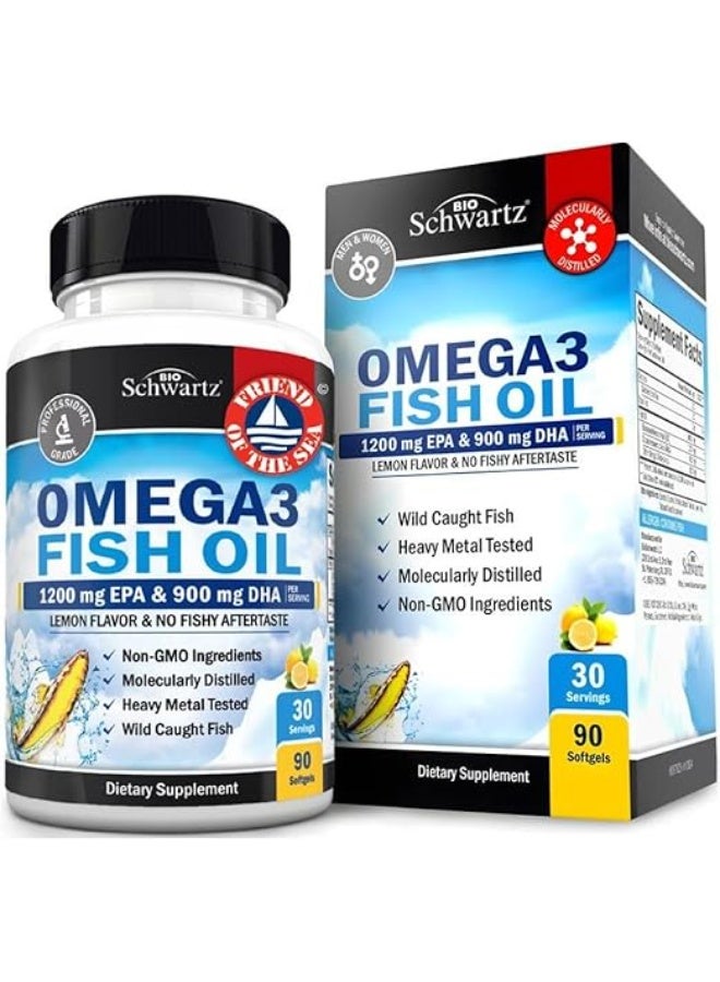 BioSchwartz, Omega 3 Fish Oil, Lemon Flavor, 1200 mg EPA & 900 mg DHA, 90 Softgels - Image 1