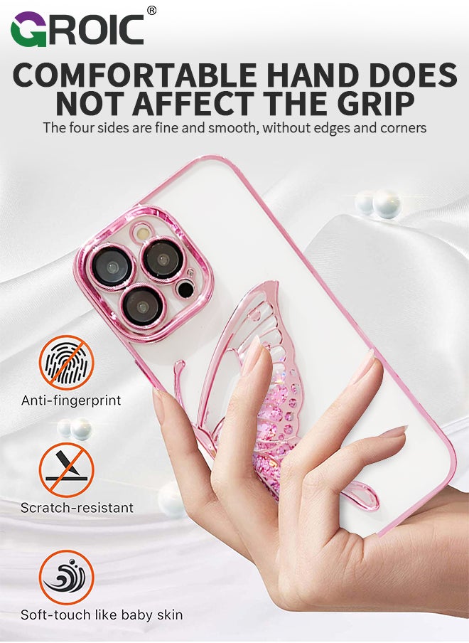 GROIC - Designed for iPhone 15 Pro 6.1 Inches Case, Transparent Butterfly Quicksand Glitter Shell, Soft TPU Back with Soft Edge Slim Case Anti-Fingerprints Sanding Surface Shockproof Protective Cover - Image 1