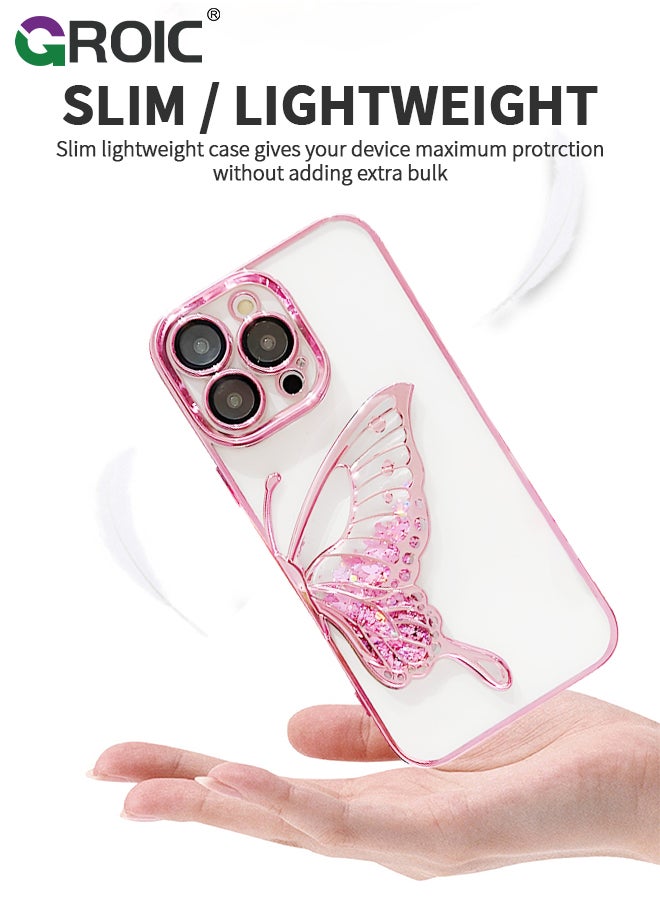 GROIC - Designed for iPhone 15 Pro 6.1 Inches Case, Transparent Butterfly Quicksand Glitter Shell, Soft TPU Back with Soft Edge Slim Case Anti-Fingerprints Sanding Surface Shockproof Protective Cover - Image 1