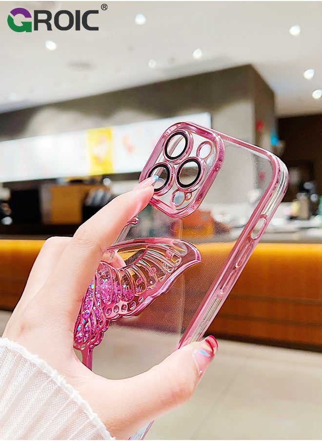 GROIC - Designed for iPhone 15 Pro 6.1 Inches Case, Transparent Butterfly Quicksand Glitter Shell, Soft TPU Back with Soft Edge Slim Case Anti-Fingerprints Sanding Surface Shockproof Protective Cover - Image 1