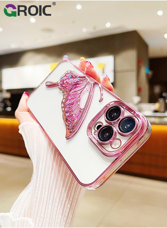 GROIC - Designed for iPhone 15 Pro 6.1 Inches Case, Transparent Butterfly Quicksand Glitter Shell, Soft TPU Back with Soft Edge Slim Case Anti-Fingerprints Sanding Surface Shockproof Protective Cover - Image 1