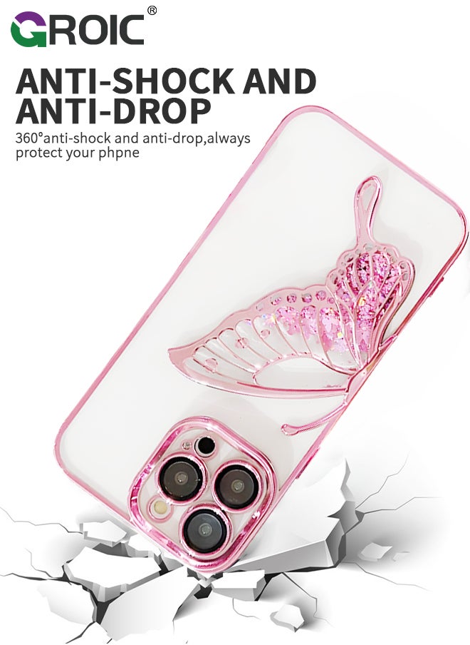 GROIC - Designed for iPhone 15 Pro 6.1 Inches Case, Transparent Butterfly Quicksand Glitter Shell, Soft TPU Back with Soft Edge Slim Case Anti-Fingerprints Sanding Surface Shockproof Protective Cover - Image 1