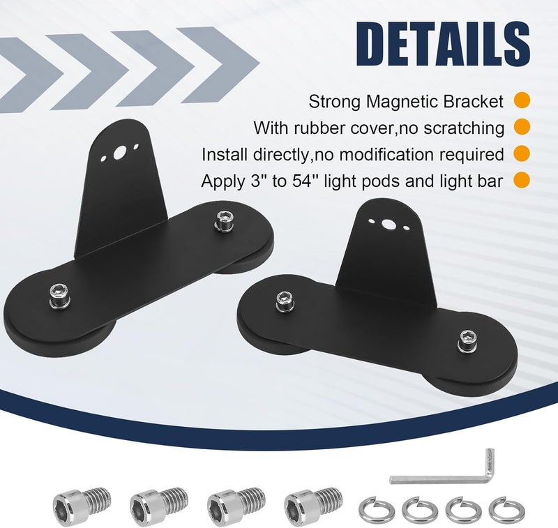 Pomya 2 Pcs 66mm Magnetic LED Light Bar Mounting Bracket, Strong Suction Hood Roof Mount with Rubber Pad, No Drill Universal Fit for Truck SUV Offroad Vehicles - Image 4