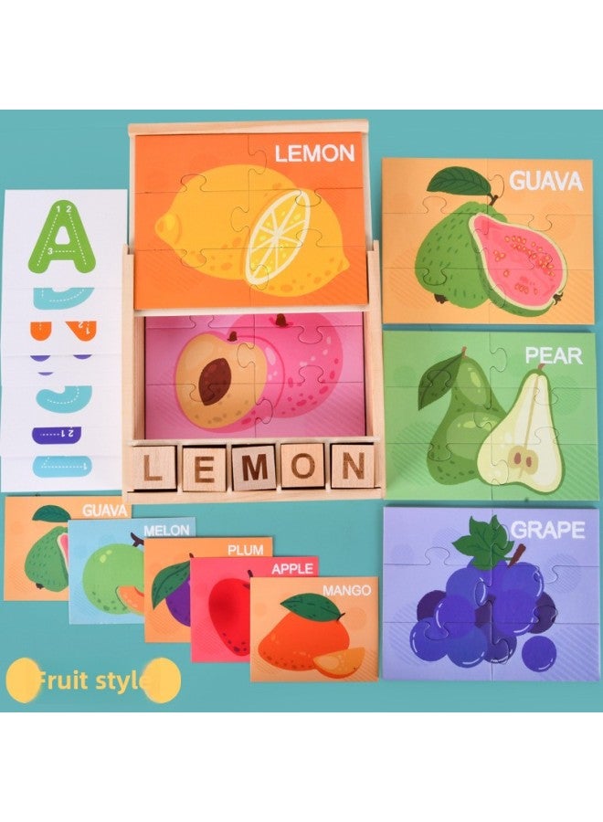 Children's Block Word Puzzle 0.8 Cognitive Building Blocks Children's Enlightenment Early Education English Word Cognitive Spelling Toys-Color:Fruit - Image 1
