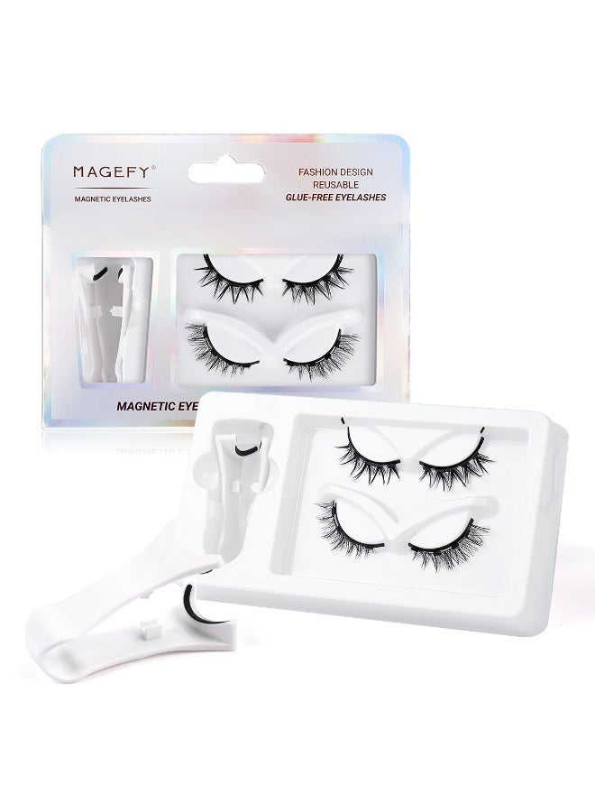 Magnetic False Eyelashes, With Eyelash Curler, No Glue Required, Natural And Realistic 3D Effect, Waterproof False Eyelash Set, Reusable (2 pairs) - view 4