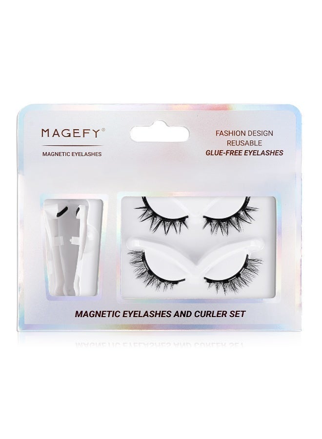 Magnetic False Eyelashes, With Eyelash Curler, No Glue Required, Natural And Realistic 3D Effect, Waterproof False Eyelash Set, Reusable (2 pairs) - view 3
