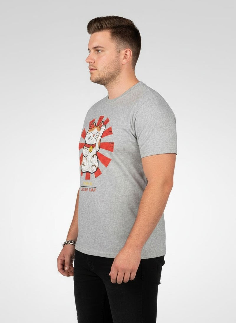YOTO Men Crew Neck Graphic Print Short Sleeve T-Shirt, Grey - Image 3