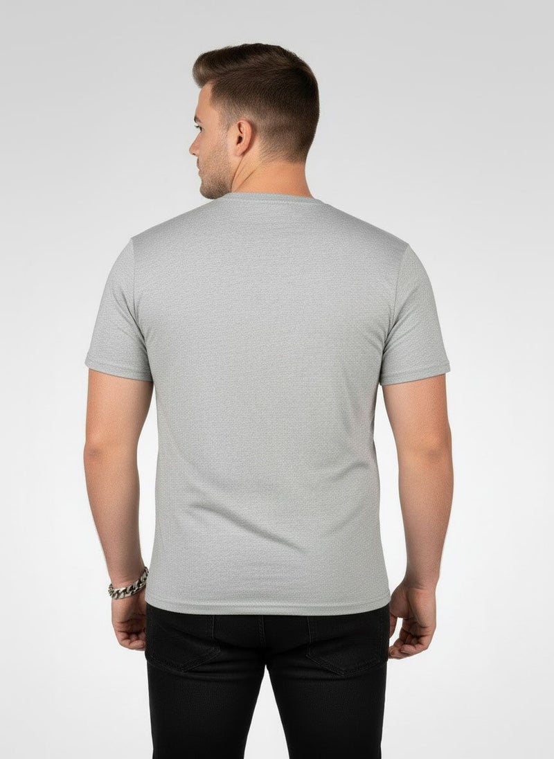 YOTO Men Crew Neck Graphic Print Short Sleeve T-Shirt, Grey - Image 5