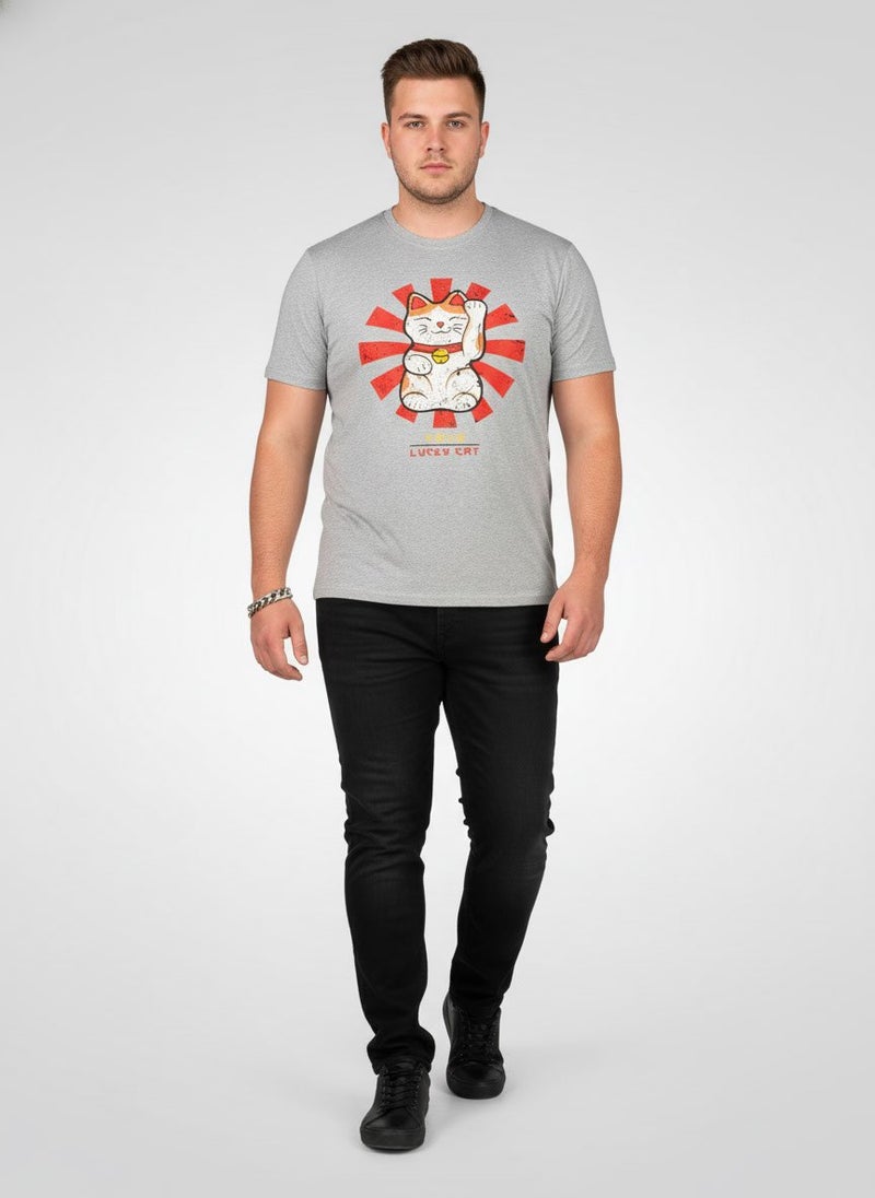 YOTO Men Crew Neck Graphic Print Short Sleeve T-Shirt, Grey - Image 4