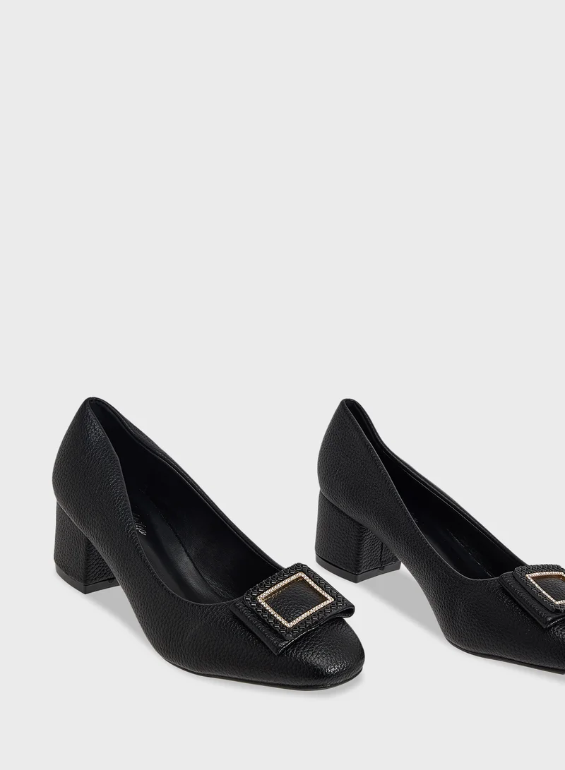 Pink Step Low Block Heeled Pump