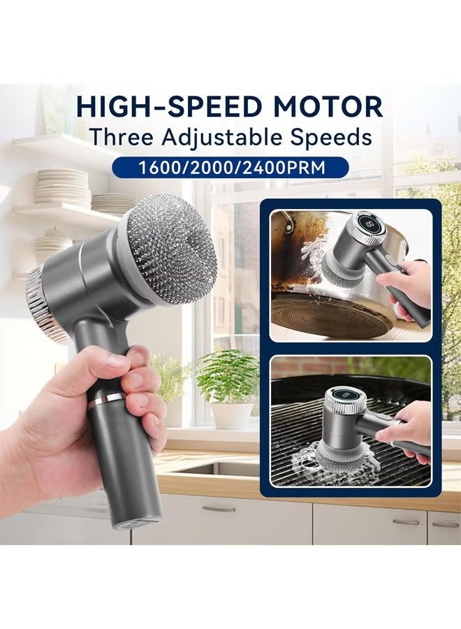 Arabest Electric Cleaning Brush with 5 Replaceable Brush Heads, Dishwashing, Shoe Brushing, Floor Degreasing, Multifunctional Electric Cleaning Brush, Suitable for Bathroom Floor, Kitchen Cleaning, Grey  - Image 3