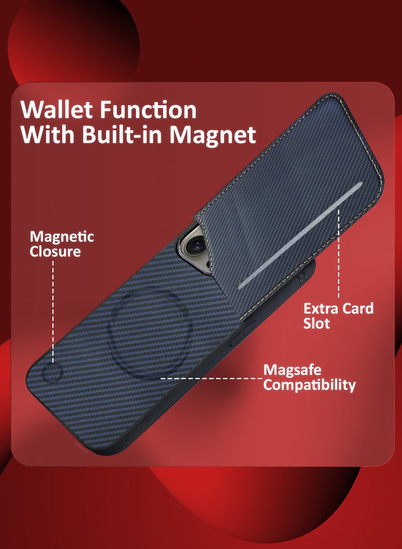 CATANES iPhone 15 Pro Max 3Pack Case Leather Cover Card Holder and Kickstand with 2 Screen Protector Tempered Glassfor Men Women Phone Case with Carbon Fiber Pattern - Image 3