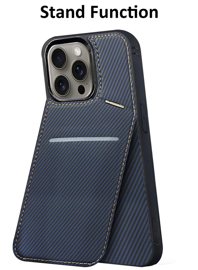 CATANES iPhone 15 Pro Max 3Pack Case Leather Cover Card Holder and Kickstand with 2 Screen Protector Tempered Glassfor Men Women Phone Case with Carbon Fiber Pattern - Image 2