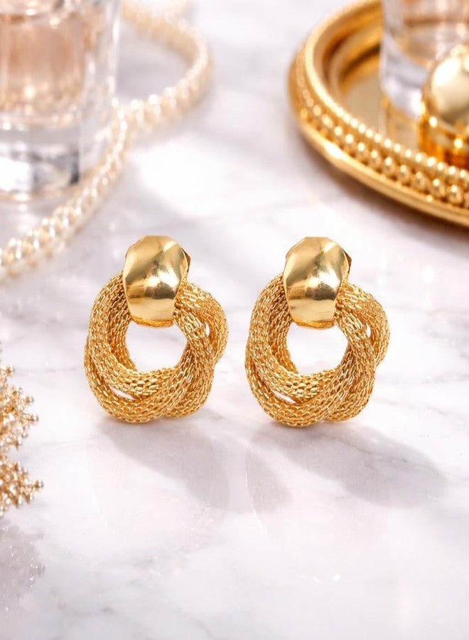 AMAAL Korean Gold Stud Earrings set for Women & Girls Ladies Accessories Golden Earings Statement, Stylish Ear Rings Jewellery for Woman Wedding Valentine Gift for Girlfriend couple -271 - Image 3