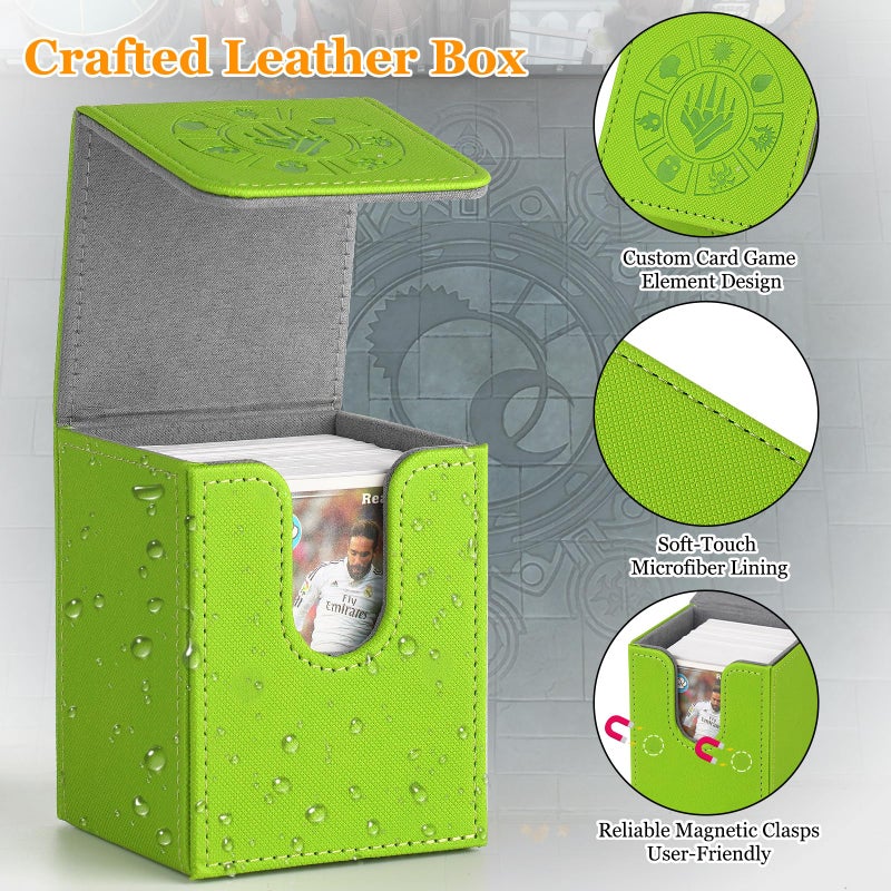 Arkeiliy Card Deck Box, 110+ Storage MTG Deck Box with 50 Pcs Card Sleeve, Collectible Trading Card Cases for Magic Commander and More (Grass) - Image 3
