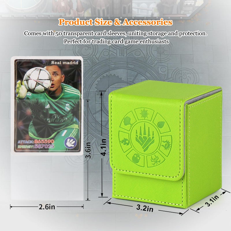 Arkeiliy Card Deck Box, 110+ Storage MTG Deck Box with 50 Pcs Card Sleeve, Collectible Trading Card Cases for Magic Commander and More (Grass) - Image 5
