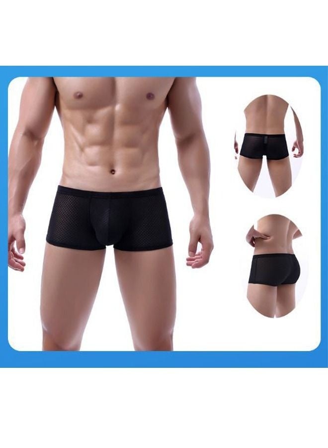 1 Pcs Men's Underwear See-through Fishnet Boxer Briefs Mesh Trunks Boxer Briefs for Men See Through Mesh Enhancing Pouch Underwear Cool Design Breathable Hot Mesh Underwear - Image 4