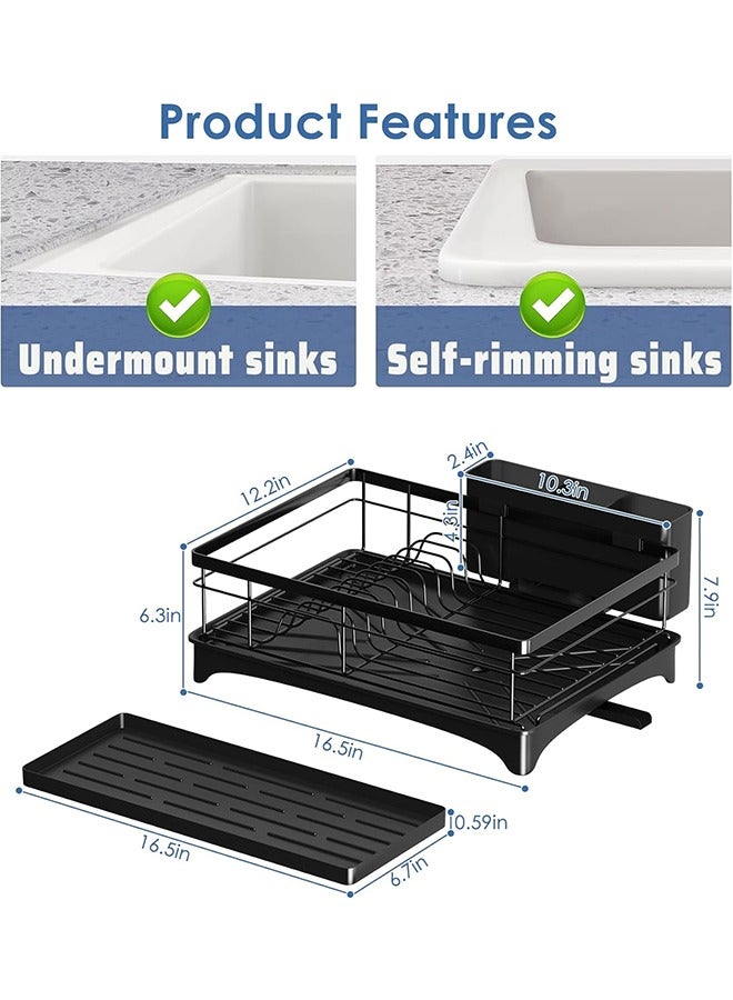 فلاي رود رف تجفيف الأطباق، رفوف أطباق لطاولة المطبخ مع لوح تصريف، مصفاة أطباق مقاومة للصدأ مع حامل أدوات قابل للإزالة وفوهة دوارة، أسود - Image 4