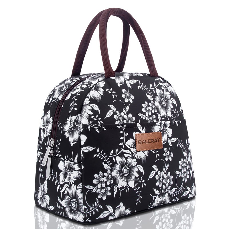 BALORAY Lunch Bag for Women Men Insulated Lunch Box for Adult Reusable Lunch Tote Bag for Work Picnic or Travel White Flower