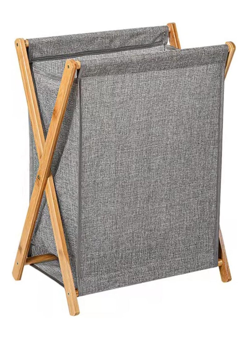 GGEROU Bamboo Laundry Hamper Sorter Cart, Portable and Collapsible Folding Clothes Laundry Basket Storage with Removable Liner Bag,Grey - Image 1