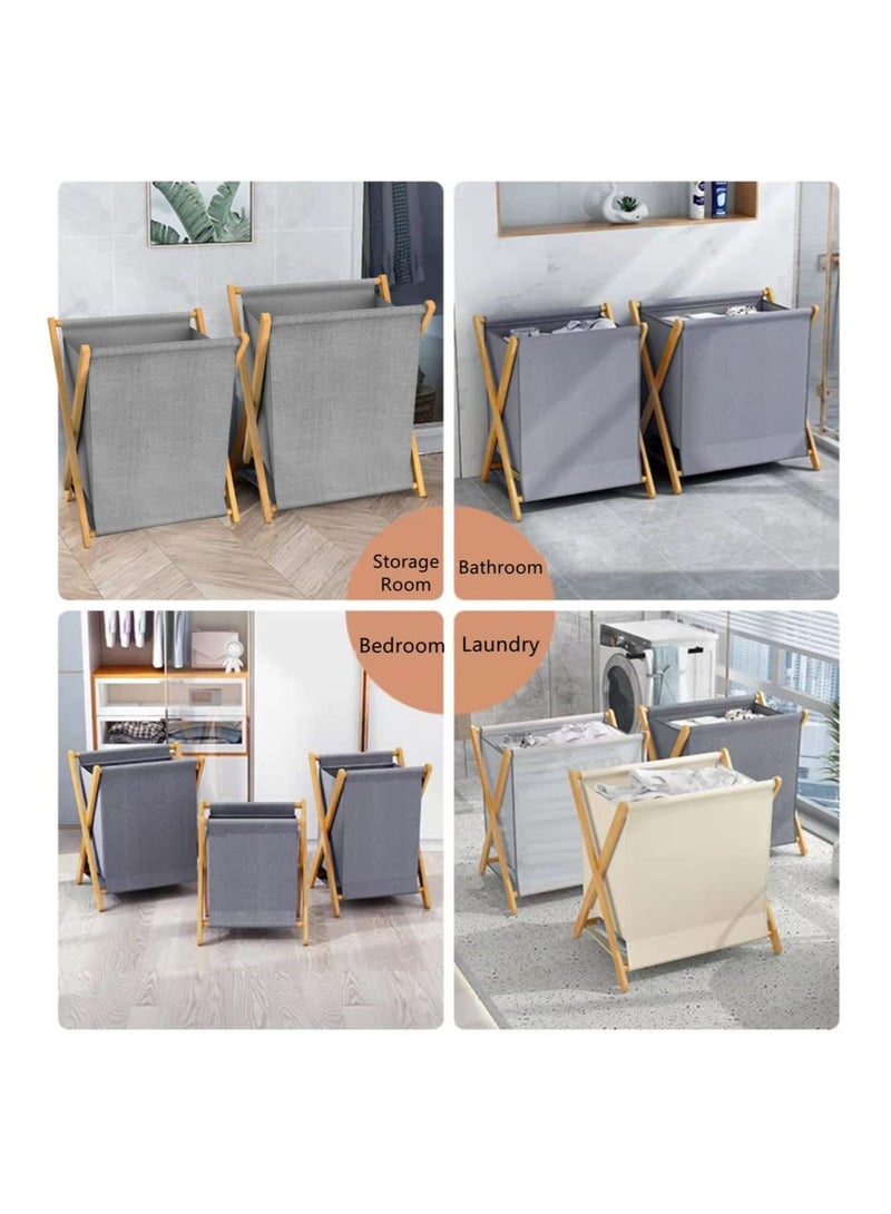GGEROU Bamboo Laundry Hamper Sorter Cart, Portable and Collapsible Folding Clothes Laundry Basket Storage with Removable Liner Bag,Grey - Image 4