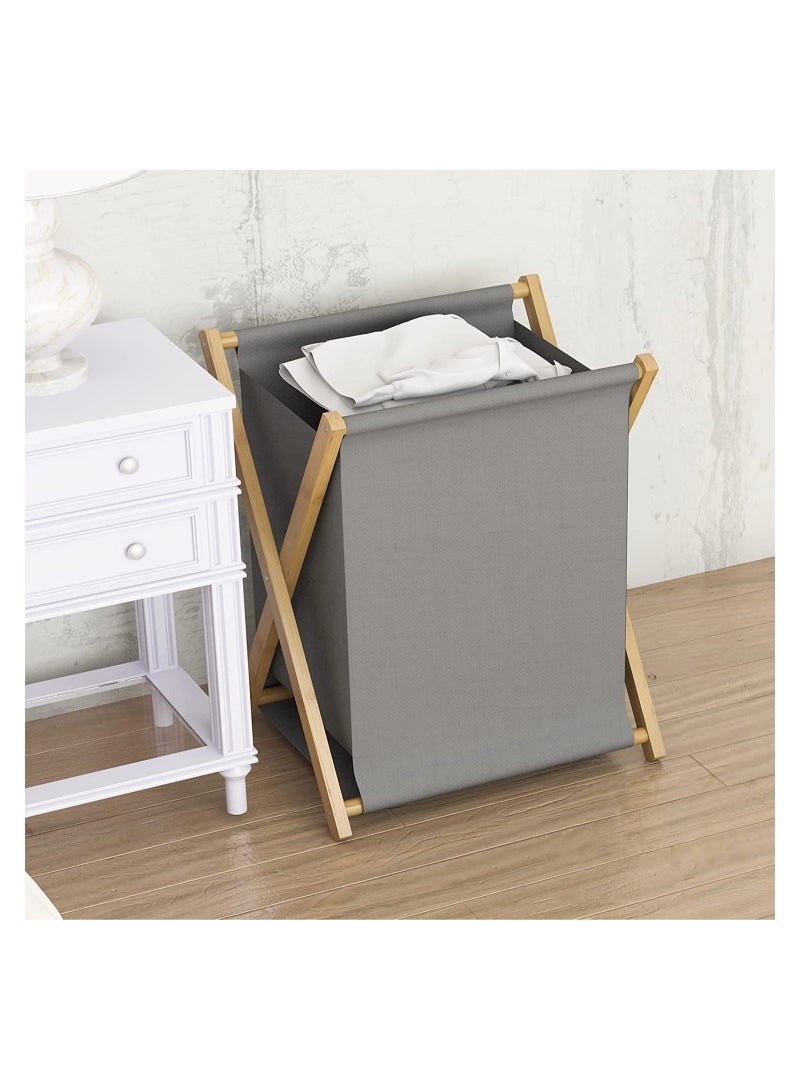 GGEROU Bamboo Laundry Hamper Sorter Cart, Portable and Collapsible Folding Clothes Laundry Basket Storage with Removable Liner Bag,Grey - Image 5