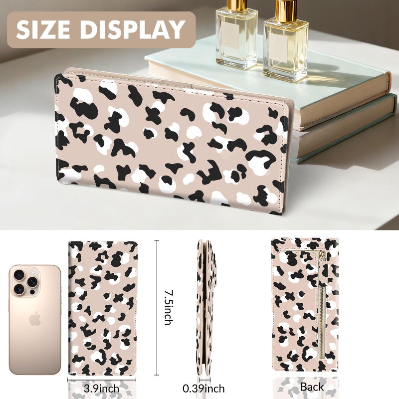 Anikathy Womens Wallet, Rfid Wallets for Women,Slim Thin Credit Card Holder Organizer Purse,PU Leather Cute Long Bifold Clutch Cash Wallet with Zipper Coin Pocket,Ladies Gift,White leopard print - Image 4
