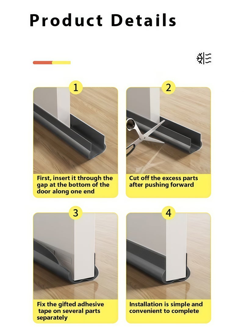 XiuWoo Draft Stoppers,Door Seal,Door Draft Stopper, door bottom sealing strip, weatherproof door bottom gap strip,Door Sweep for Exterior & Interior Doors,Noise reduction sealing strip ,Bedroom door silent, foot gap barrier strip self-adhesive,93CM ﻿Length Under Door Rubber,for Noise Reduction & Insulation & Anti-insects & Block Light (Grey) - Image 4