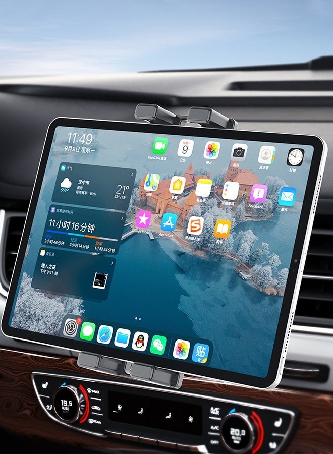 حامل لوحي للسيارة، حامل هاتف محمول للسيارة، حامل قابل للدوران 360 درجة لأجهزة iPad، مناسب لجميع الأجهزة مقاس 4 إلى 13 بوصة، حامل آمن يثبت على فتحة التهوية، حامل لوحي للسيارة مثالي لأجهزة iPad وiPhone - Image 1