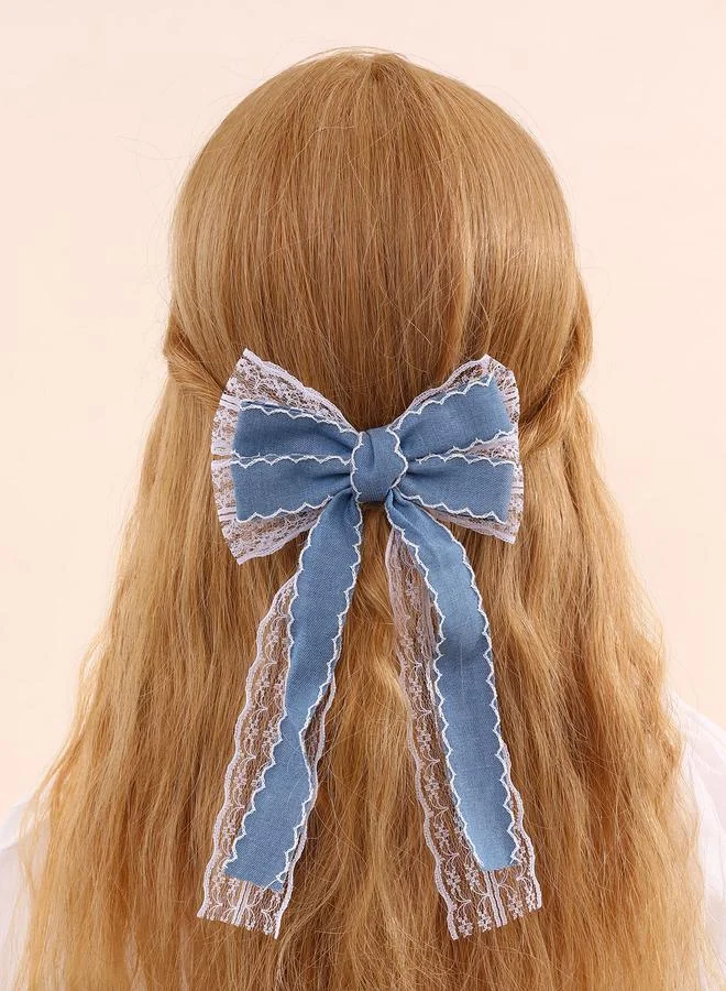 Take Two Girls Blue Lace Details Bow Hair Clip
