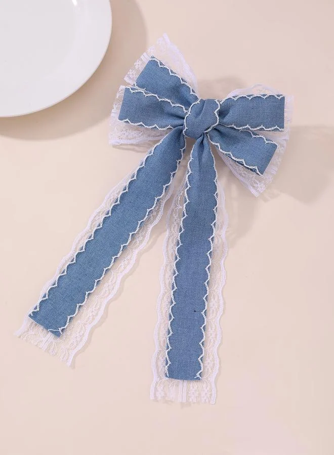 Take Two Girls Blue Lace Details Bow Hair Clip