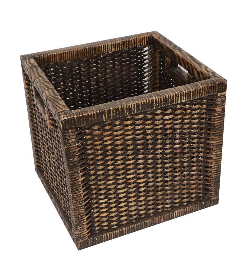 AKWAY Cube Wicker Wardrobe Basket For Storage, Cloths, Newspapers, Photos, Toys, Plants Or Other Memorabilia (Black, 12.5W X 13.5L X 12.5H) - Image 3