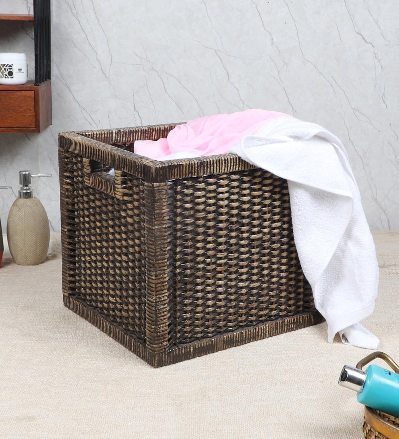 AKWAY Cube Wicker Wardrobe Basket For Storage, Cloths, Newspapers, Photos, Toys, Plants Or Other Memorabilia (Black, 12.5W X 13.5L X 12.5H) - Image 1