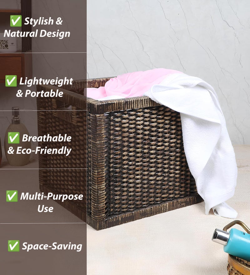 AKWAY Cube Wicker Wardrobe Basket For Storage, Cloths, Newspapers, Photos, Toys, Plants Or Other Memorabilia (Black, 12.5W X 13.5L X 12.5H) - Image 2