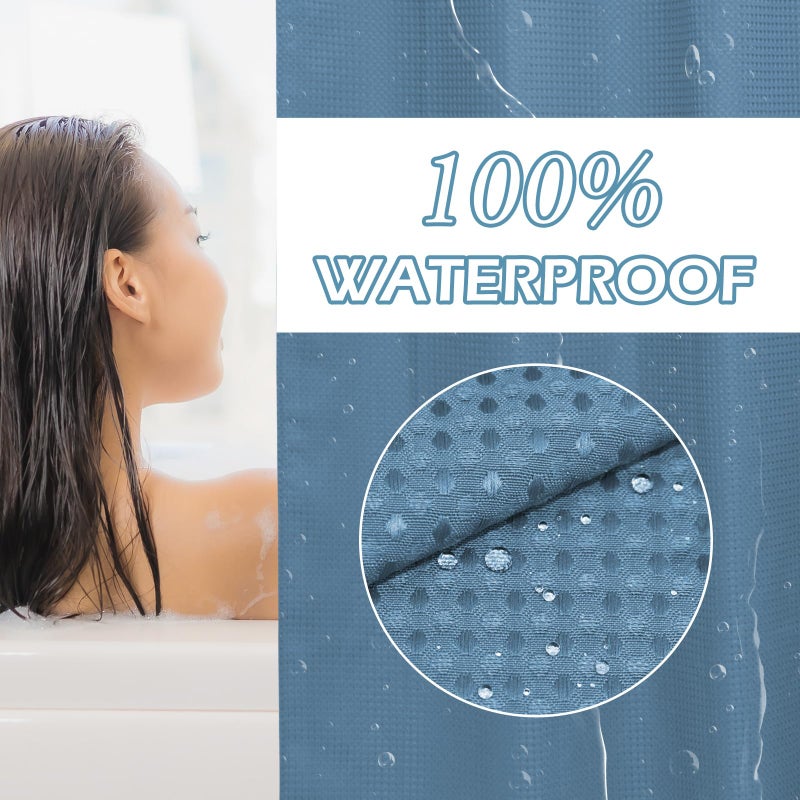 EUTXL Moonlight Blue Long No Hook Shower Stain مع Snap في بطانة 230GSM الستائر Waffle Weave Weave Sertains للحمام 71W × 86H - Image 4