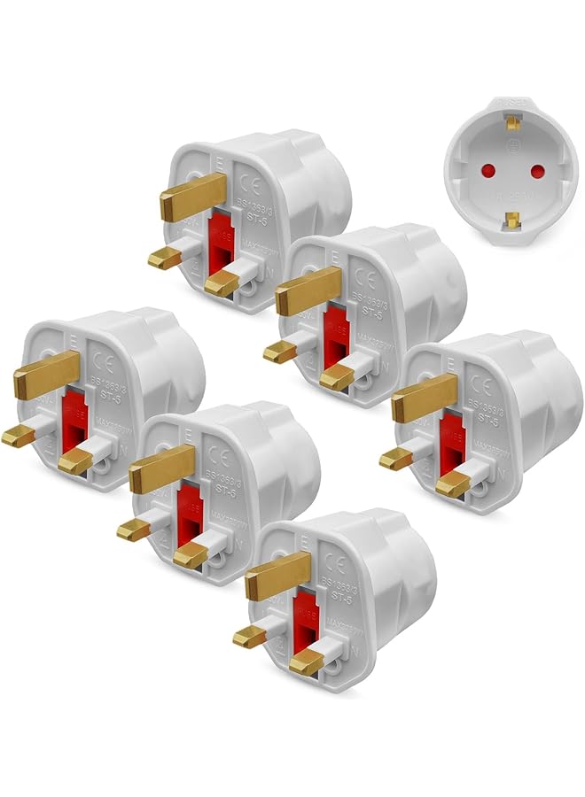 promass 6 Pack European to UK Plug Adaptor- EU to UK Mains Plugs Travel Adapter for Electronic Devices - Type C to G 2 Pin to 3 Pin Adapter Plug UK - Image 1