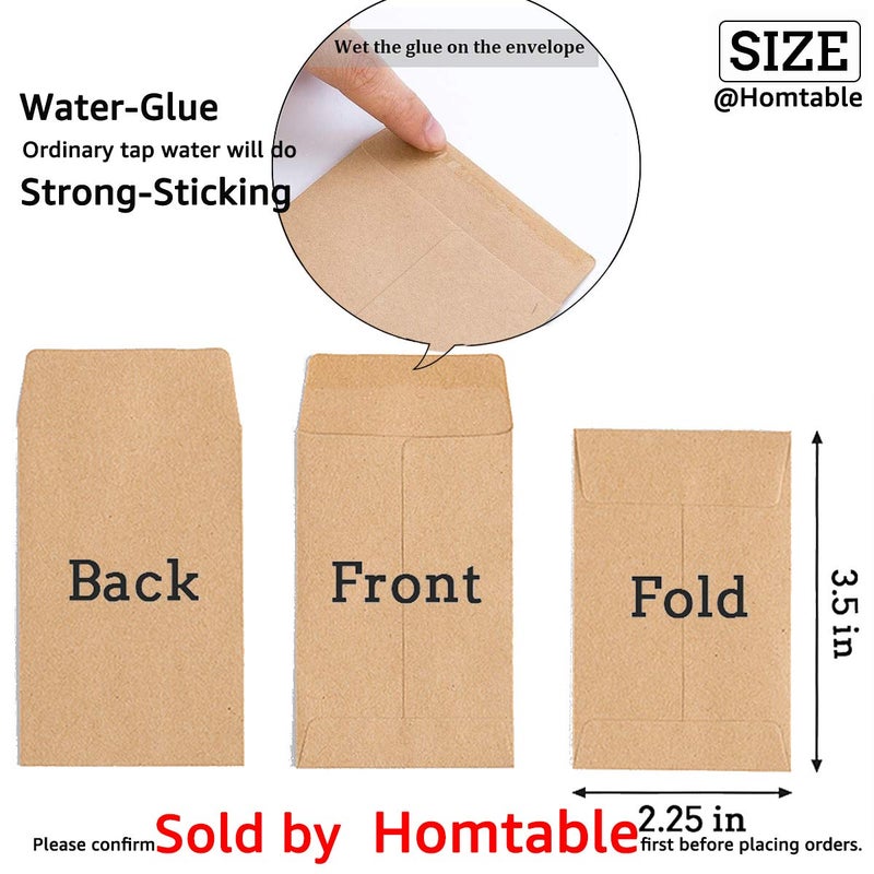 Homtable 200 Pack Small Coin Envelopes Self-Adhesive Kraft Paper Seed Envelopes Mini Parts Small Items Stamps Storage Packets Envelopes for Garden, Office or Wedding Gift(2.25"Ã—3.5") - Image 2