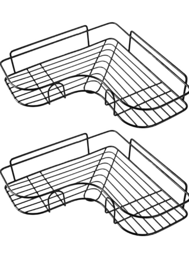 FALMER 2 Pices Metal wall-mounted, rust-resistant metal bathroom shelves with a basket design to prevent water accumulation, perfect for organizing all your bathroom essentials. They feature a high-quality paint finish. These corner shower shelves are also suitable for bathrooms, kitchens, and toilets (Without Hook) - Black - Image 2