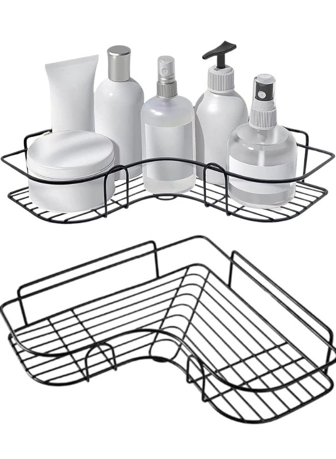 FALMER 2 Pices Metal wall-mounted, rust-resistant metal bathroom shelves with a basket design to prevent water accumulation, perfect for organizing all your bathroom essentials. They feature a high-quality paint finish. These corner shower shelves are also suitable for bathrooms, kitchens, and toilets (Without Hook) - Black - Image 1